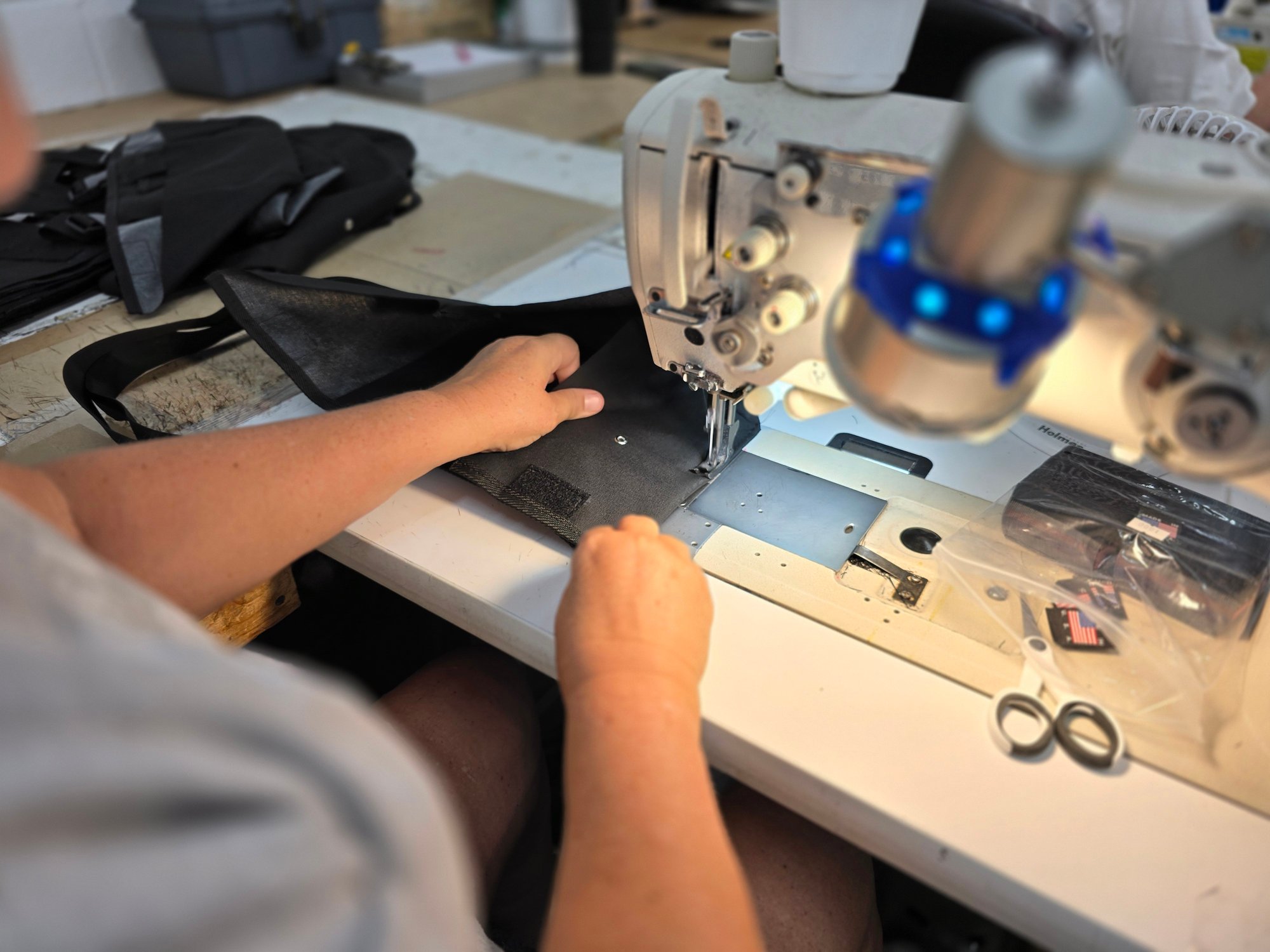 contract sewer making a pouch