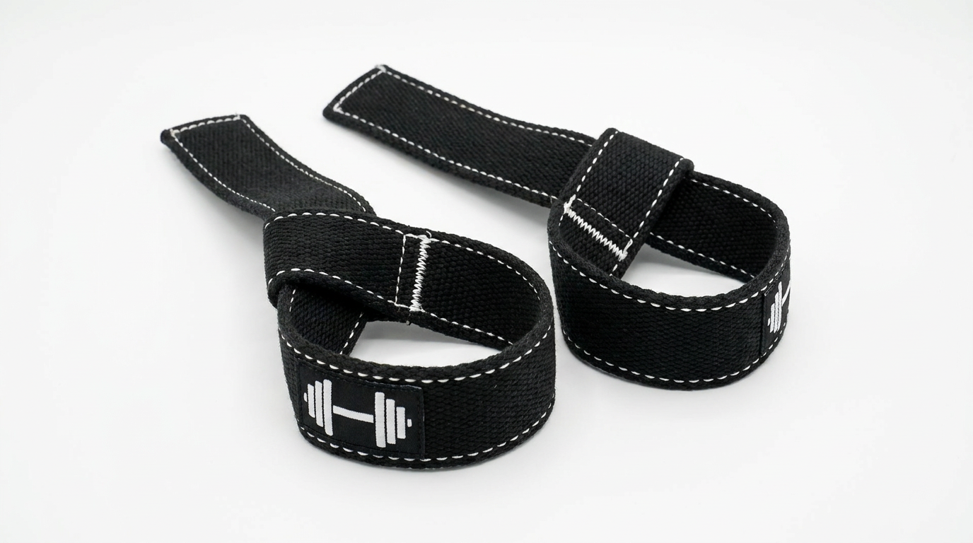 Black folded webbing lifting straps with white stitching