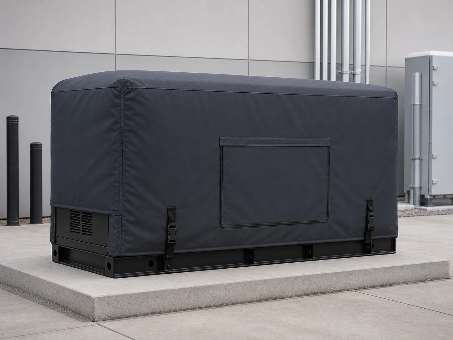 Fitted custom cover on an industrial standby generator