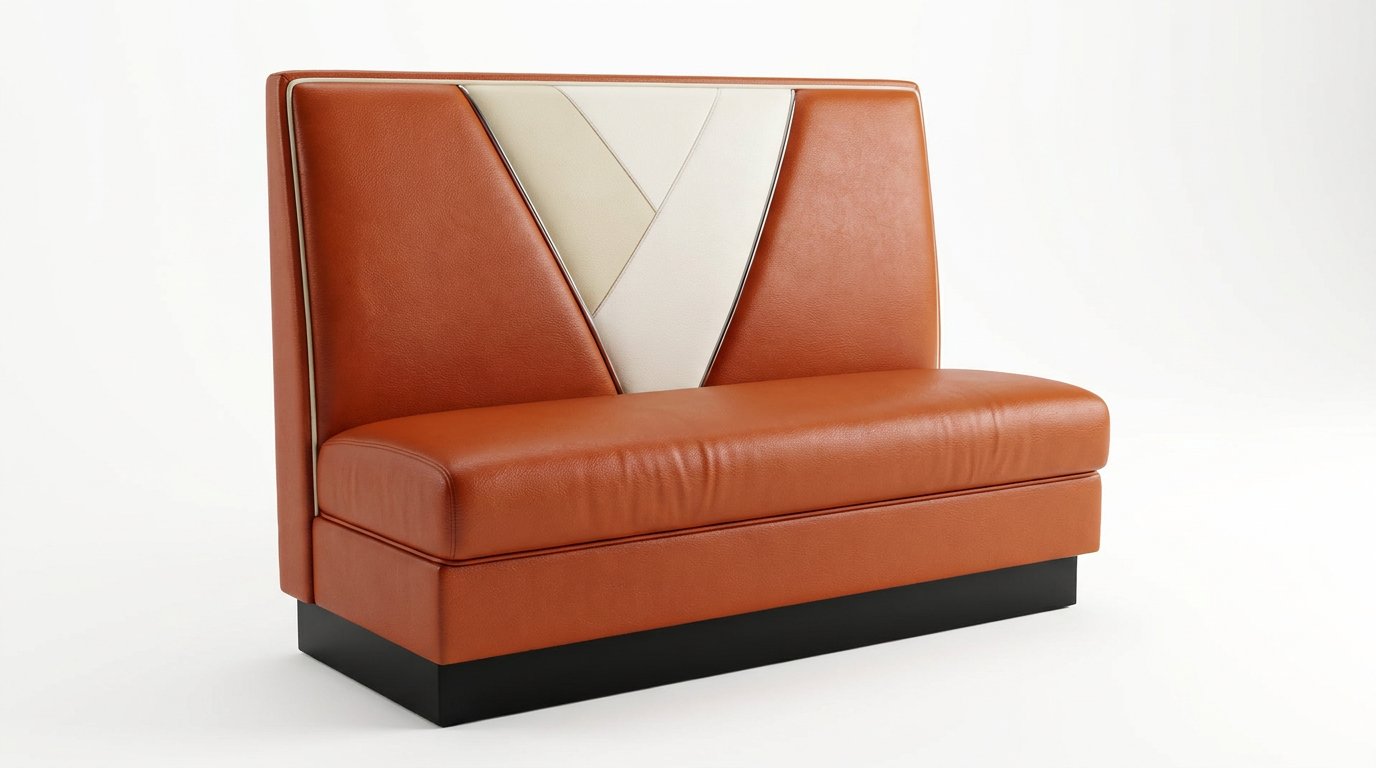 Custom orange and cream upholstered restaurant booth