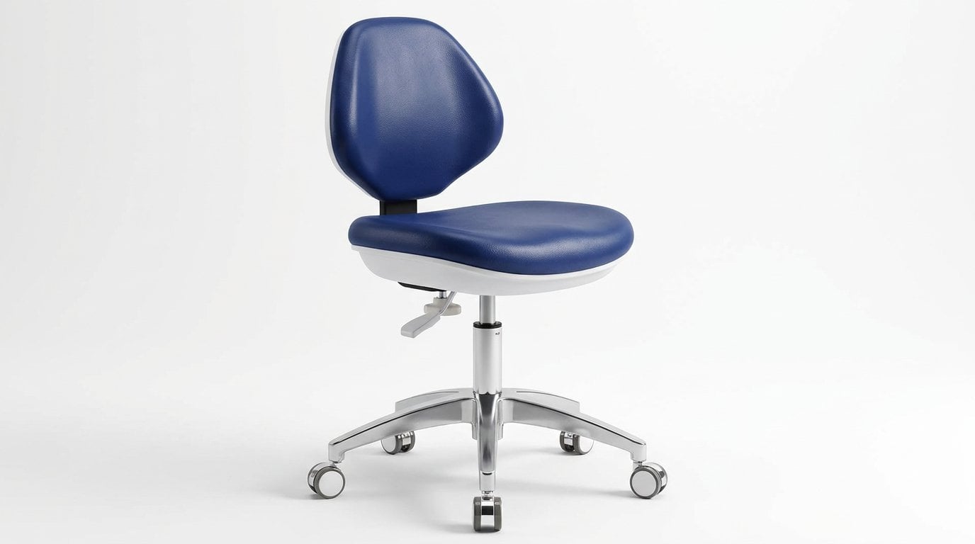 Custom blue upholstered dental and medical operator stool