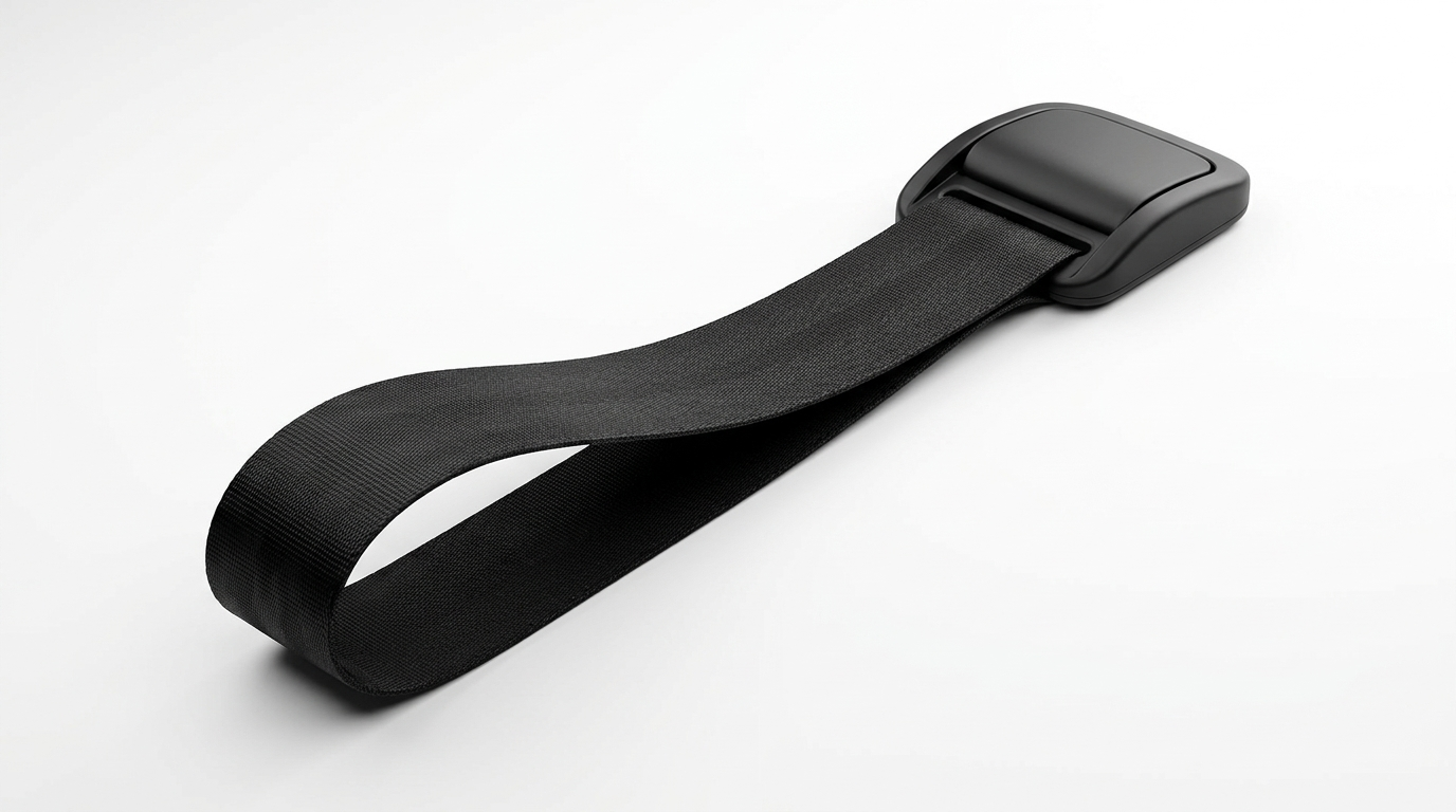 Black webbing pull-down strap with molded end tab